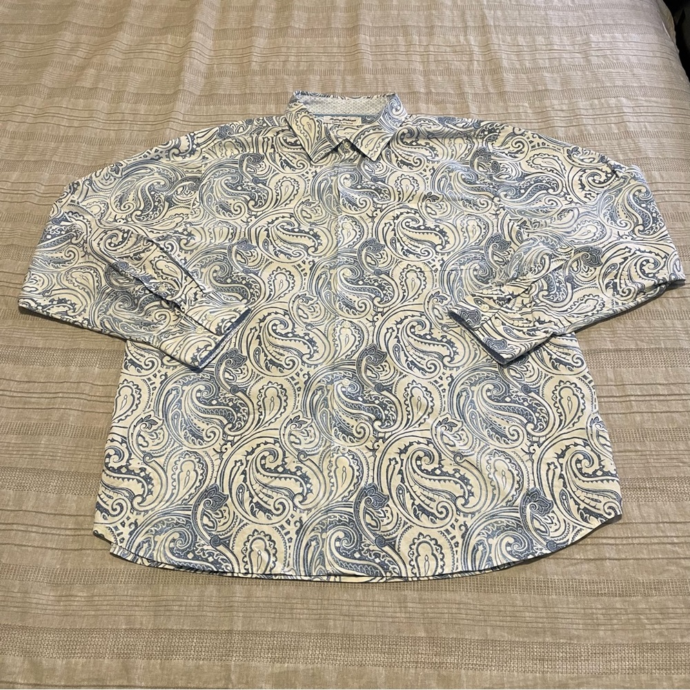 Tommy Bahama White and Light Blue Paisley Button-Down Shirt